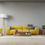 Living room interior with Yellow fabric sofa